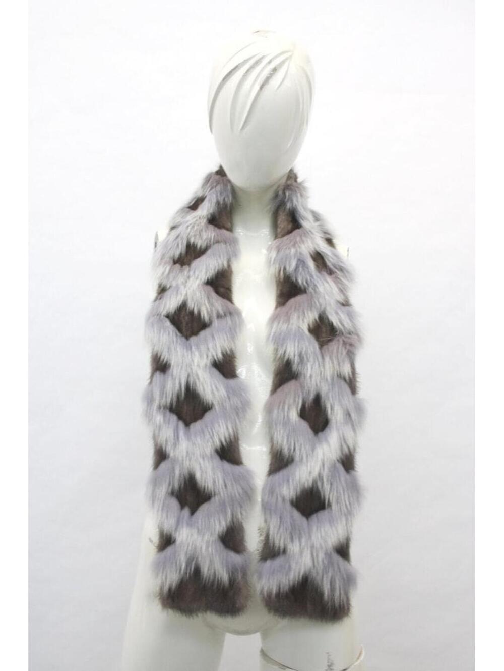 Brand New Lutetia Mink & Fox Fur Scarf Wrap Women Woman 4"X56"